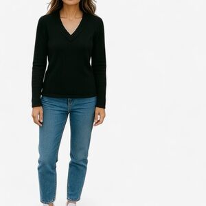 Peruvian Connection | Baby Alpaca Black V-neck Soft Sweater XS Quiet Luxury